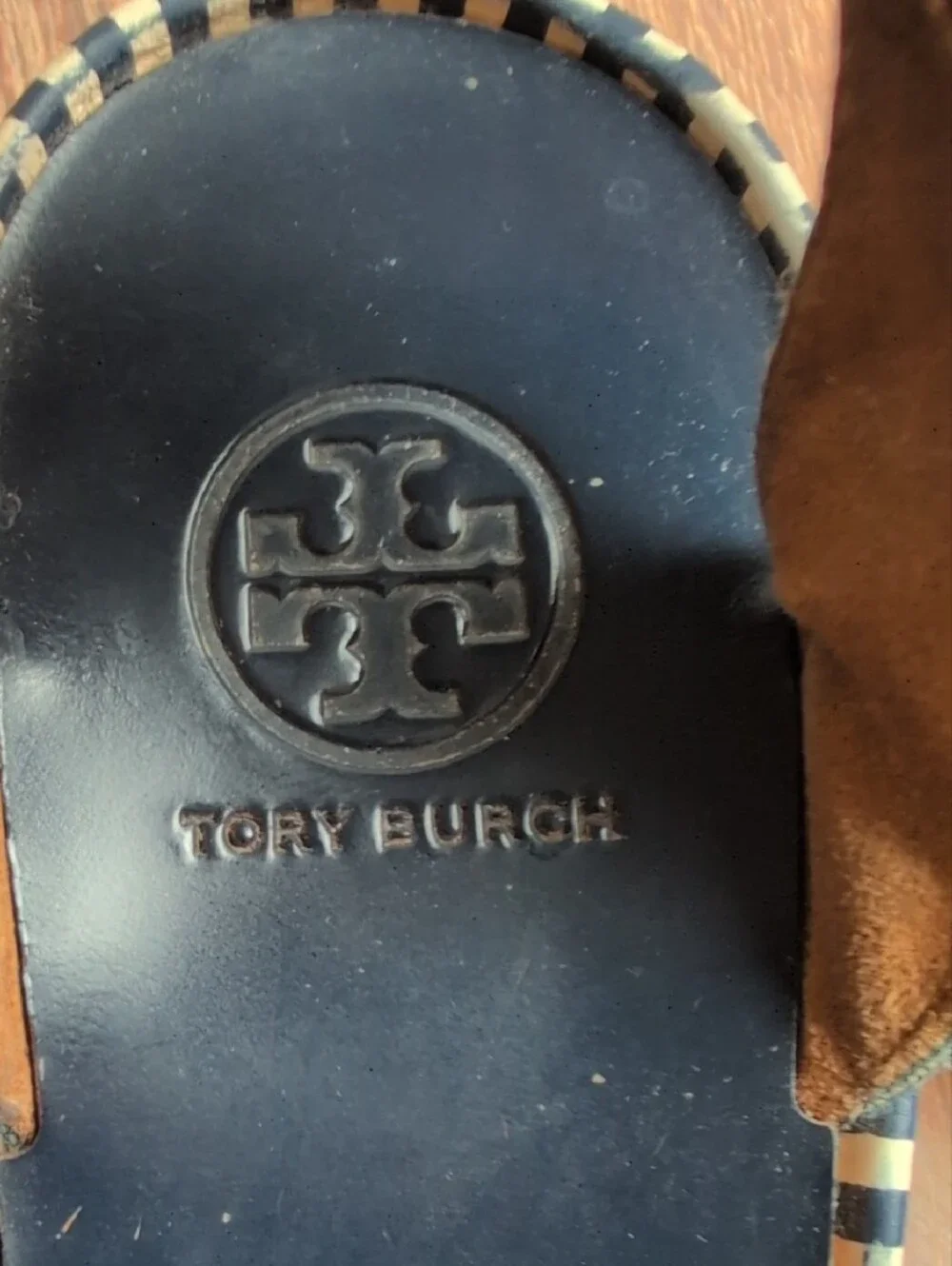 Tory Burch Blue Jean  Espadrille Wedge Sandals with Gold Accent Size 7